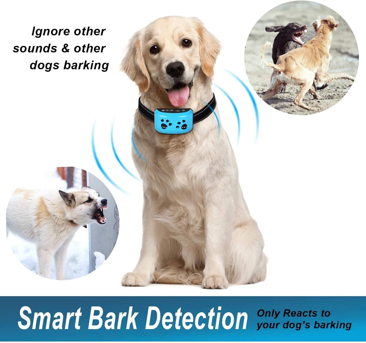 Dog Bark Collar 7 Adjustable Sensitivity and Intensity Levels-triple Anti-Barking Modes Rechargeable Rainproof Reflective -No Barking Control Dog Collar for Small Medium Large dogs